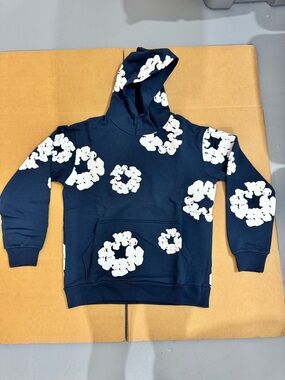 Navy Blue Floral-Print Pullover Hoodie - Men's